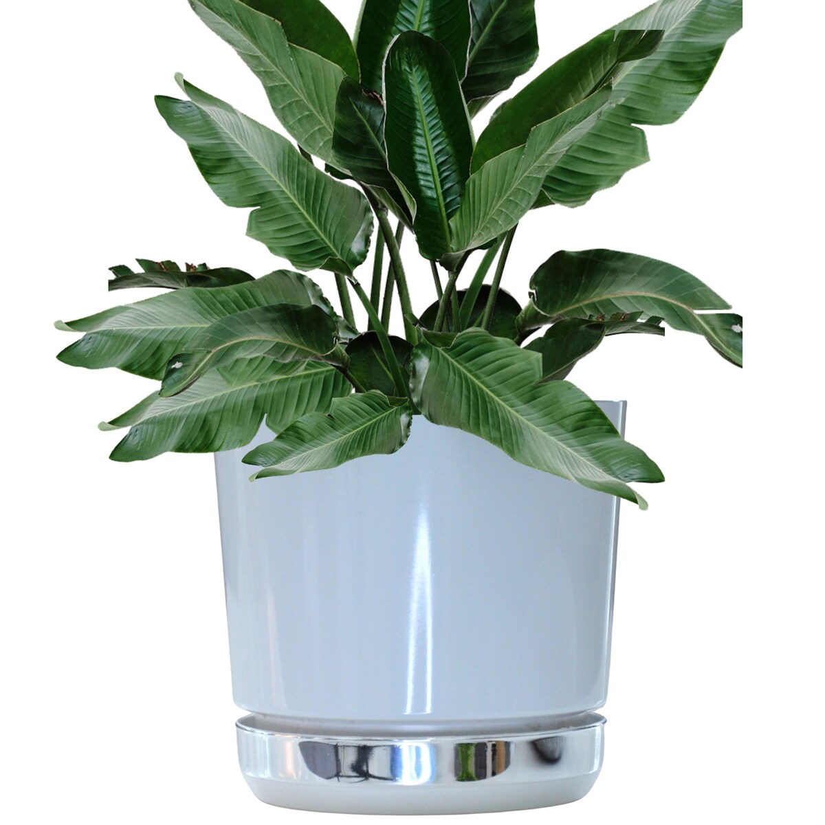 32 Doniczka DUO BIAŁA z podstawką KRAINA LODU dwukolorowa nowoczesna z połyskiem elegancka efekt lustra srebrna minimalizm duża donica