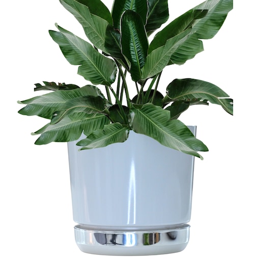 32 Doniczka DUO BIAŁA z podstawką KRAINA LODU dwukolorowa nowoczesna z połyskiem elegancka efekt lustra srebrna minimalizm duża donica