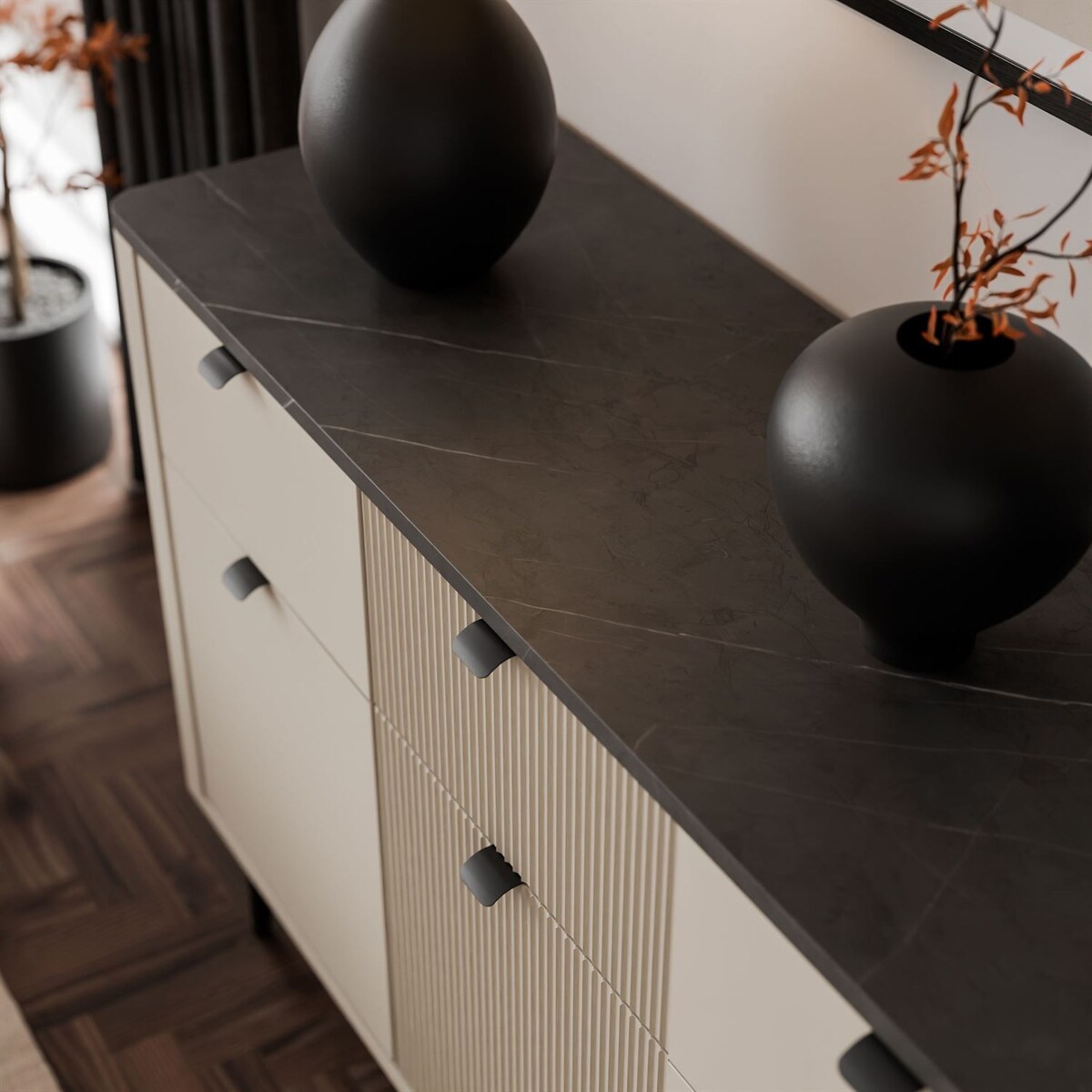 Komoda AUTUMN 3D3S na wysokich nóżkach, kaszmir / szary kamień