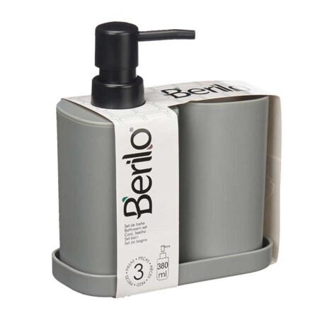 Dozownik do mydła w płynie z kubkiem na szczoteczki i podstawką, plastikowy, 3 elementy