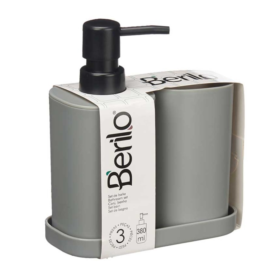 Dozownik do mydła w płynie z kubkiem na szczoteczki i podstawką, plastikowy, 3 elementy