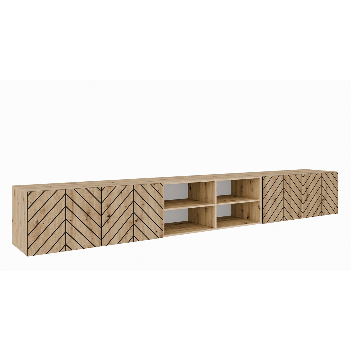 Szafka RTV IGO 300 cm, otwarta pod telewizor do salonu, jodełka -artisan