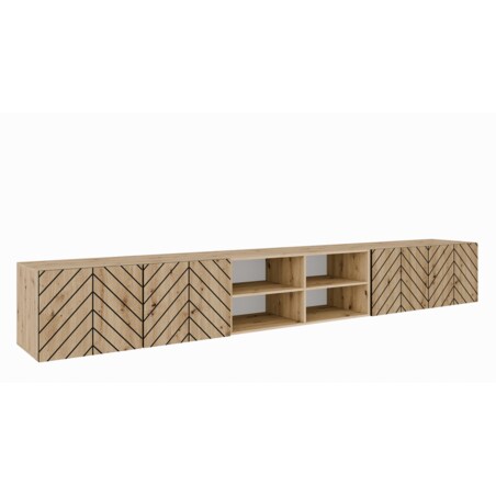 Szafka RTV IGO 300 cm, otwarta pod telewizor do salonu, jodełka -artisan