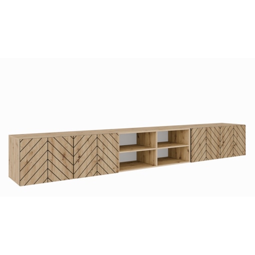 Szafka RTV IGO 300 cm, otwarta pod telewizor do salonu, jodełka -artisan