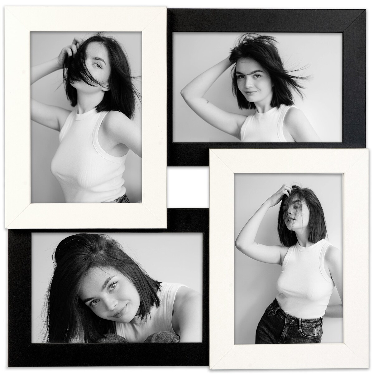 Multirama ramka na zdjęcia. Czarno-biała multirama na cztery zdjęcia 10x15 cm Ramka na zdjęcia 4 w 1 MULTI HEN 1-2 FRAMAI