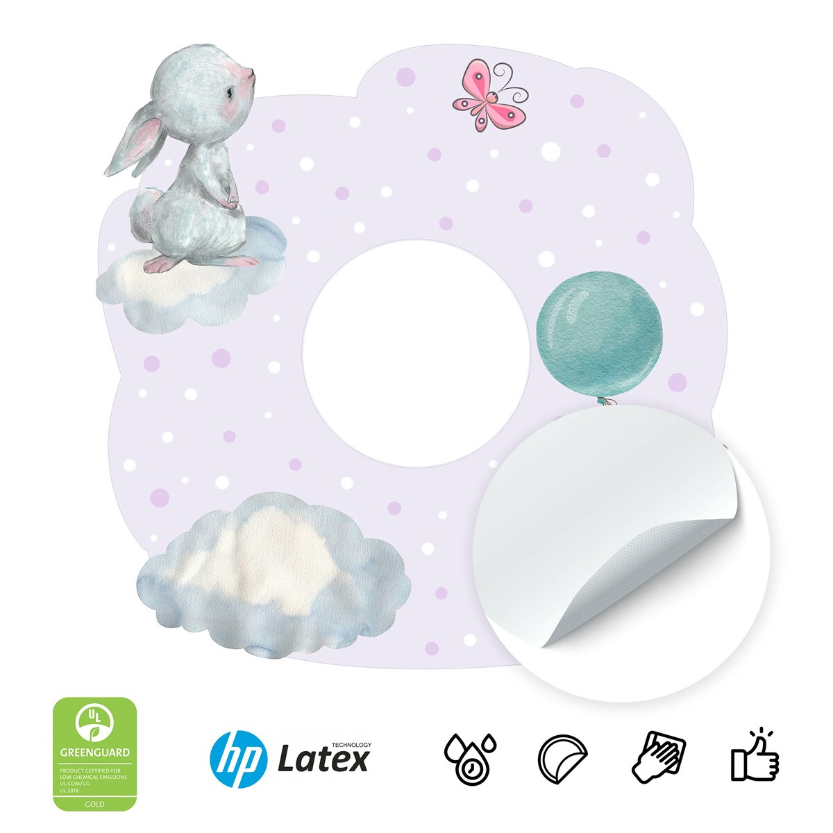 Naklejka Pod Kontakt Do Pokoju Dzieci Króliczki Kropki Groszki Chmury Motyl 20x20cm