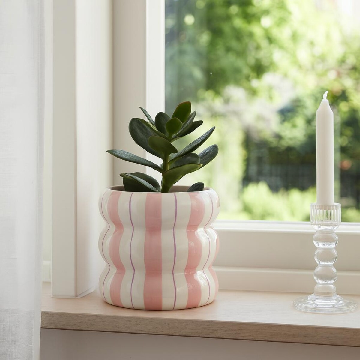 Ceramiczna osłona na doniczkę w paski LINJE, 14 cm