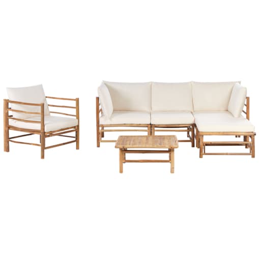 Zestaw ogrodowy ze stolikiem dla 5 osób CERRETO Lewostronny Drewno bambusowe Złamana biel