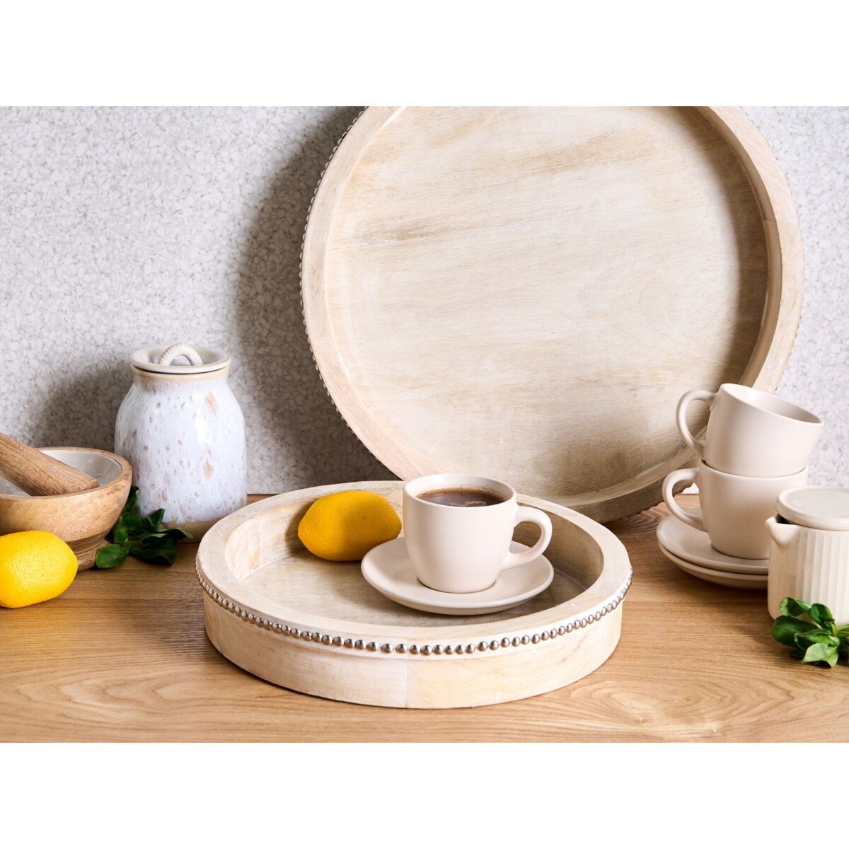 Zestaw 2 tac do serwowania MANSOURA Drewno mango Jasnobrązowy