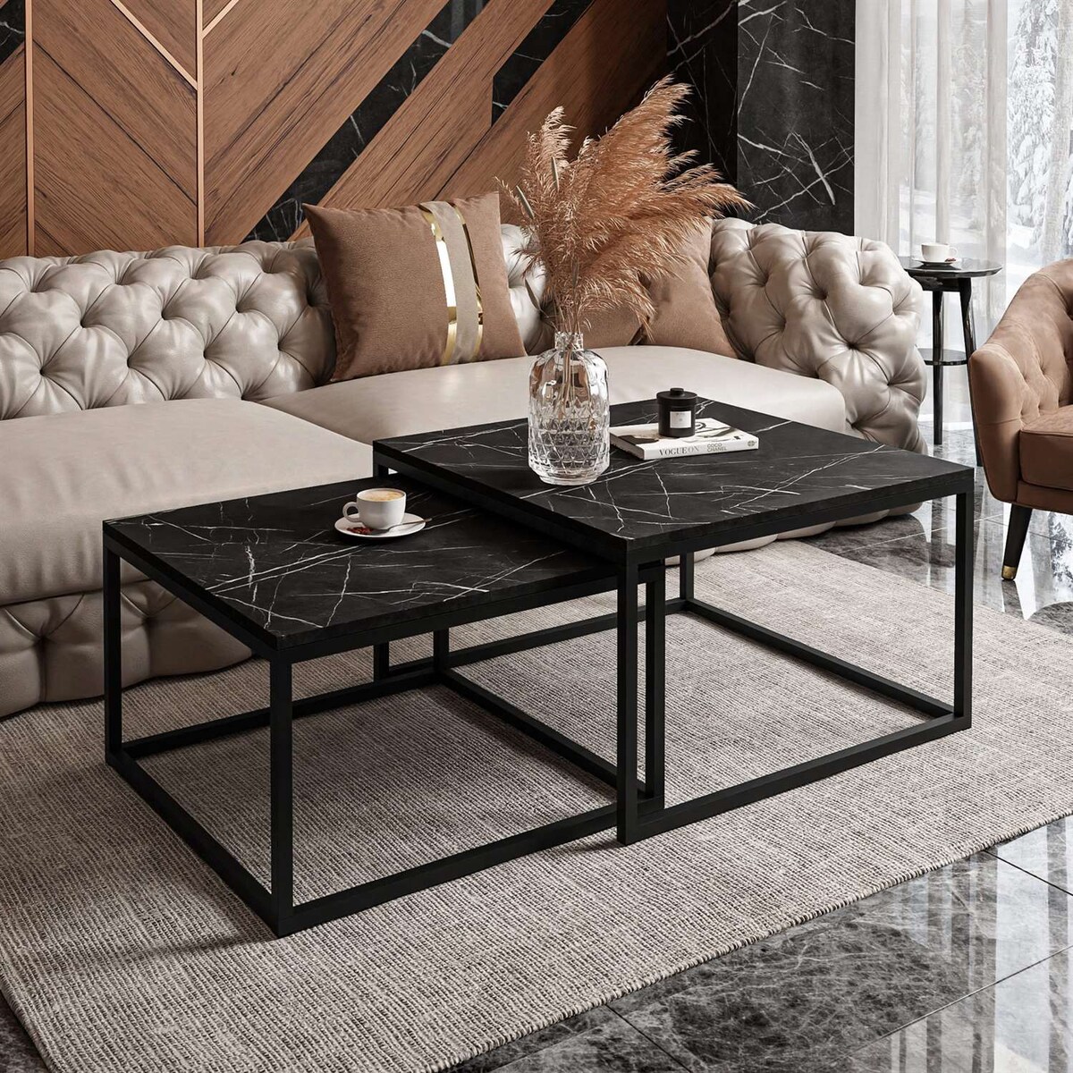 Stolik kawowy ława YOSHI 2w1 czarny grigia pietra czarna 40/46 cm