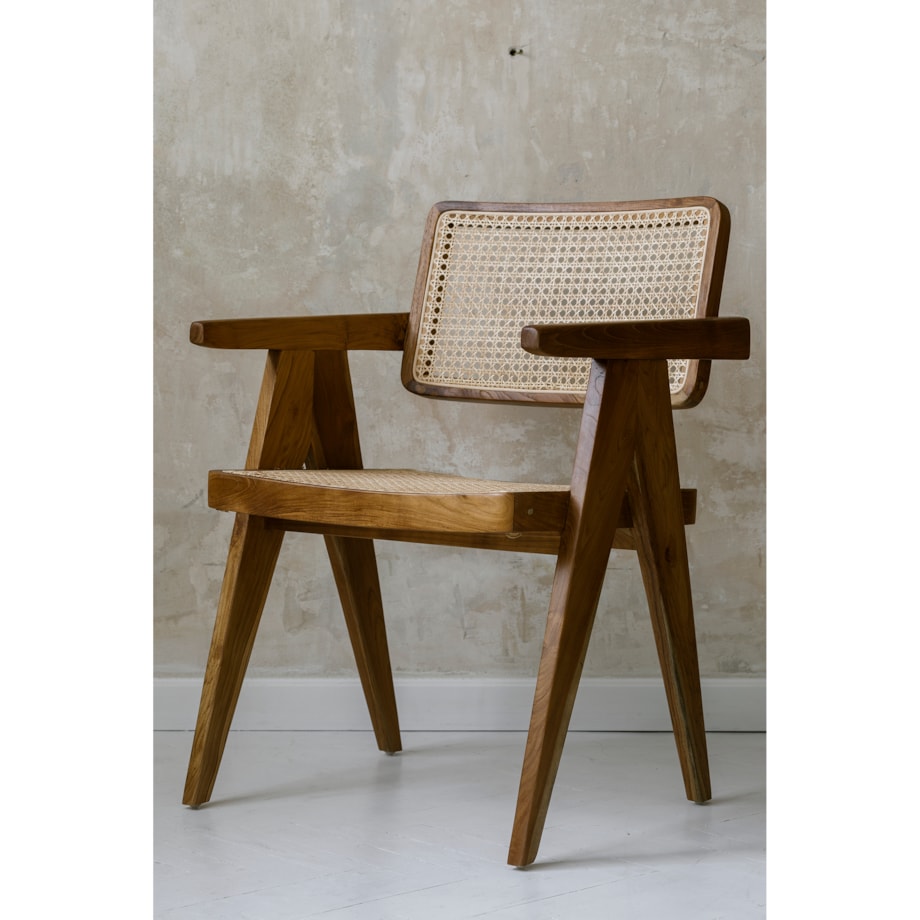 Fotel z tekowego drewna i rattanu - naturalny