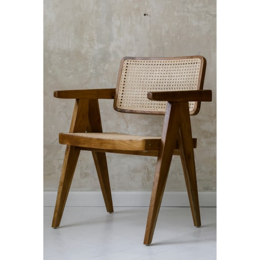 Fotel z tekowego drewna i rattanu - naturalny