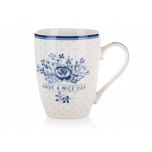 KUBEK CERAMICZNY 6 x 340 ml KWIATY BIAŁY BANQUET