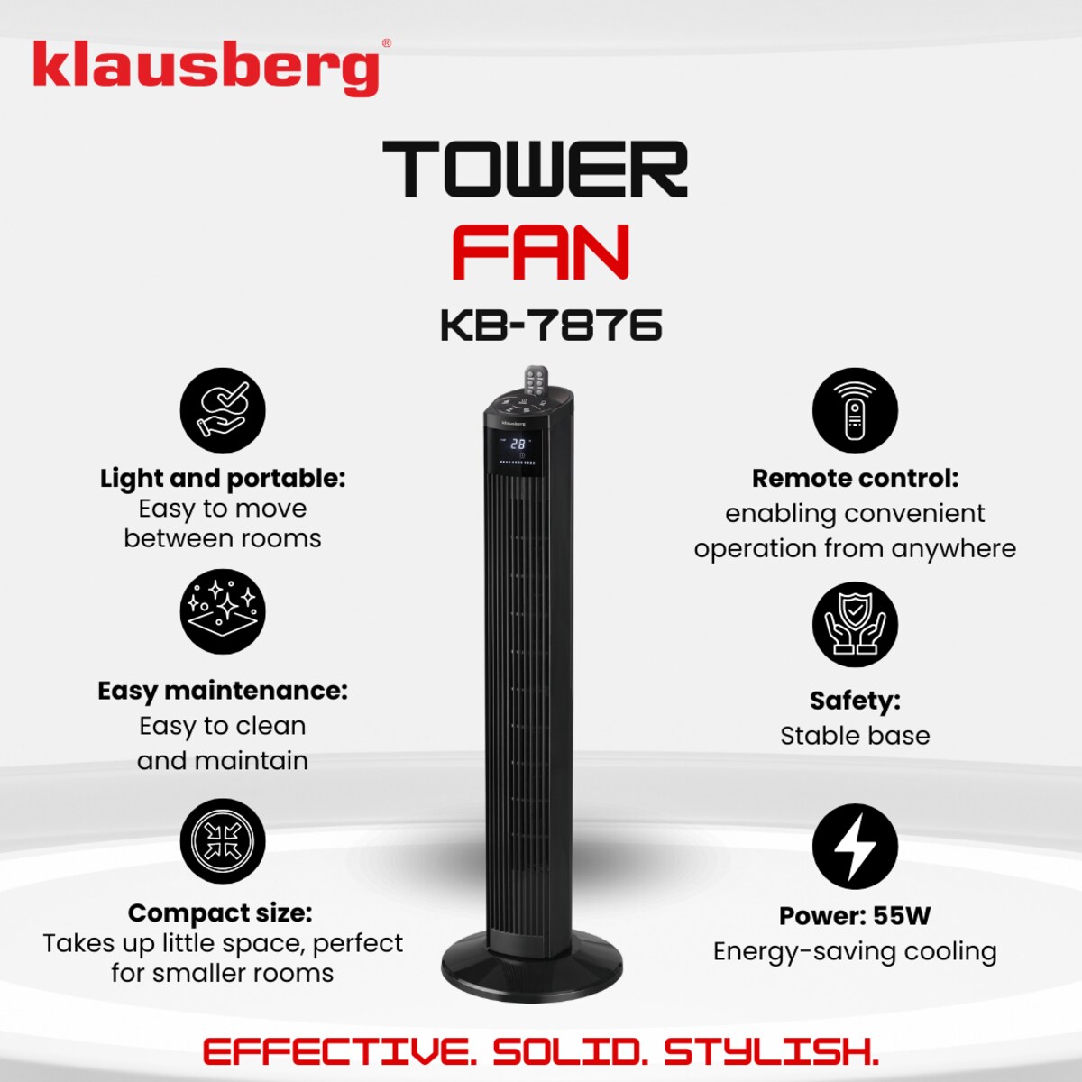 Wentylator kolumnowy podłogowy z pilotem 55W KLAUSBERG