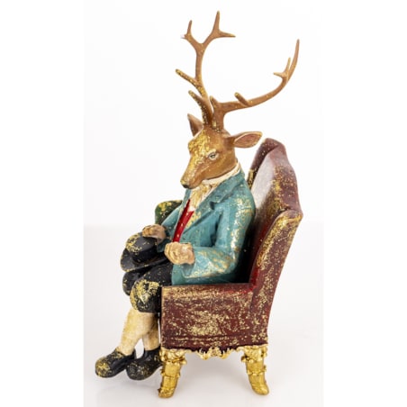 Figurka - jeleń siedzący w fotelu 23x10x11 cm z zegarkiem