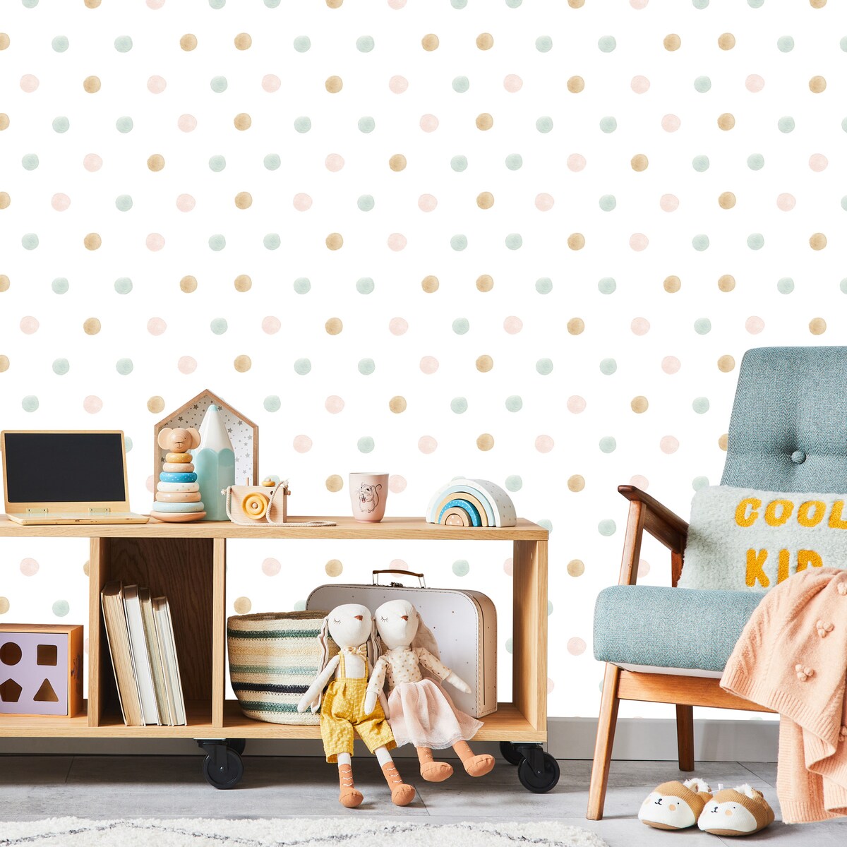 Tapeta Do Pokoju Dziecięcego Drobne Akwarelowe Groszki