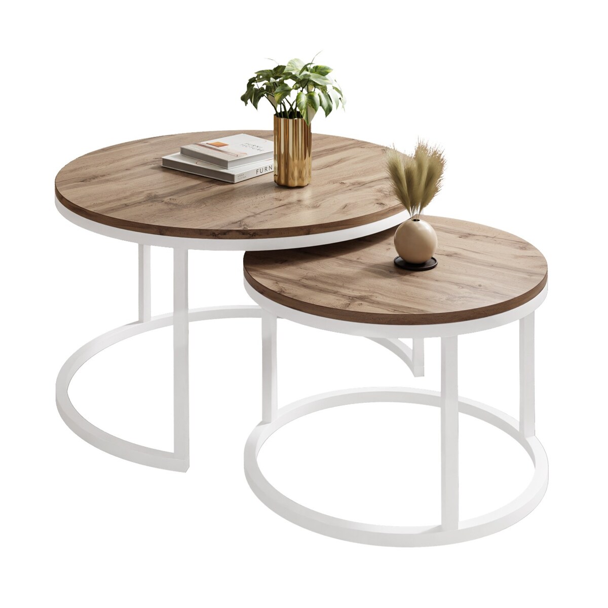 Okrągły stolik kawowy CIRI 2w1 biały dąb wotan