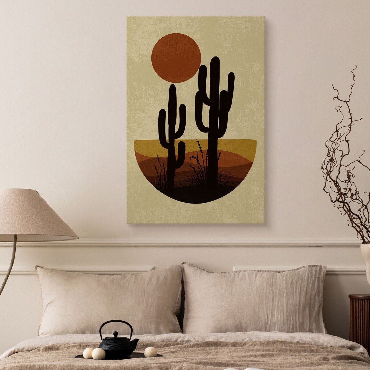 Obraz Akwarelowe Beżowe Kaktusy Pustynia Boho 80x120cm