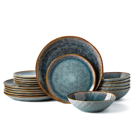 Serwis obiadowy Aokari niebiesko-biały na 6 osób 18 szt. Nowoczesny Do zmywarki Komplet talerzy