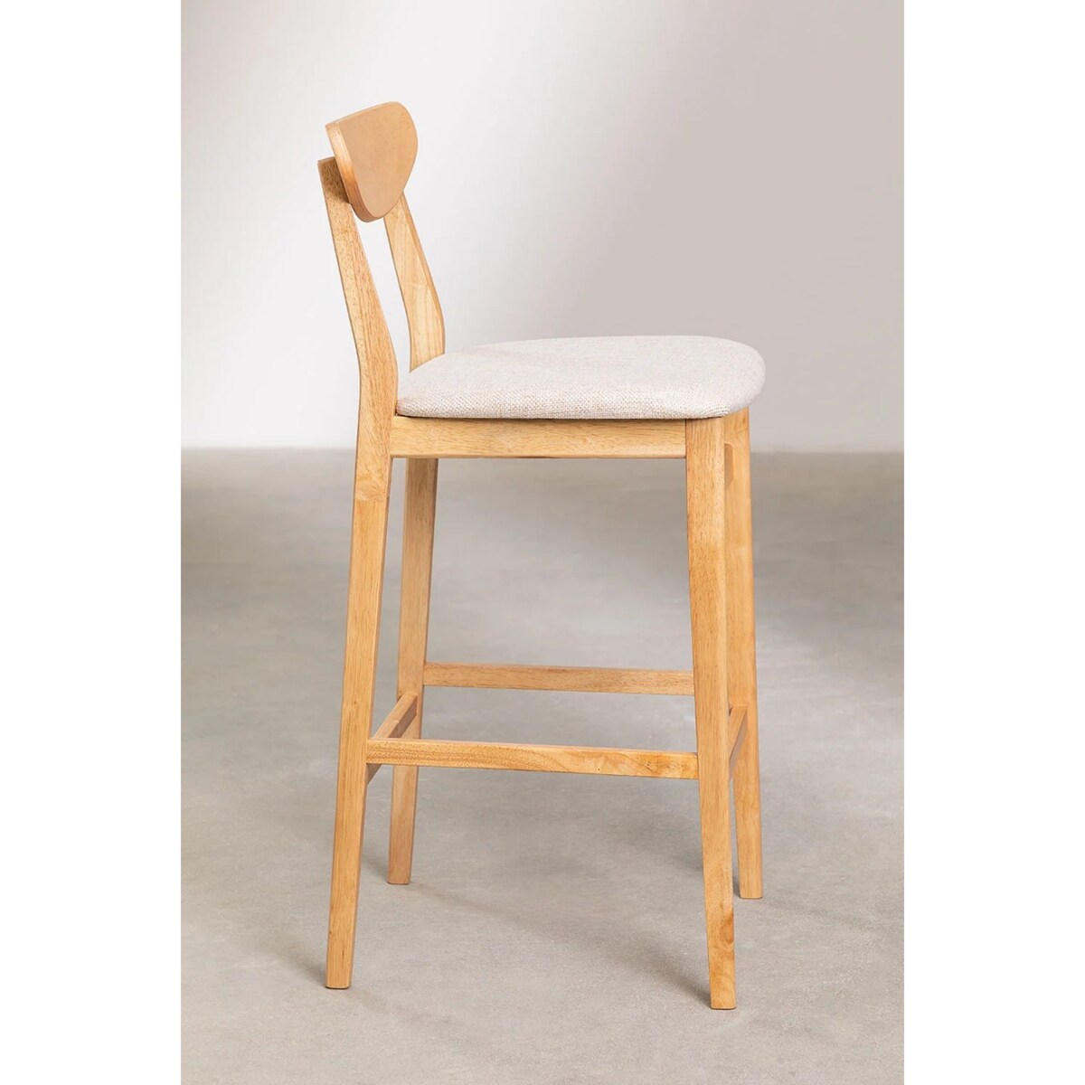 Krzesło barowe z beżowej tkaniny lnianej i drewna Cloda 75 cm