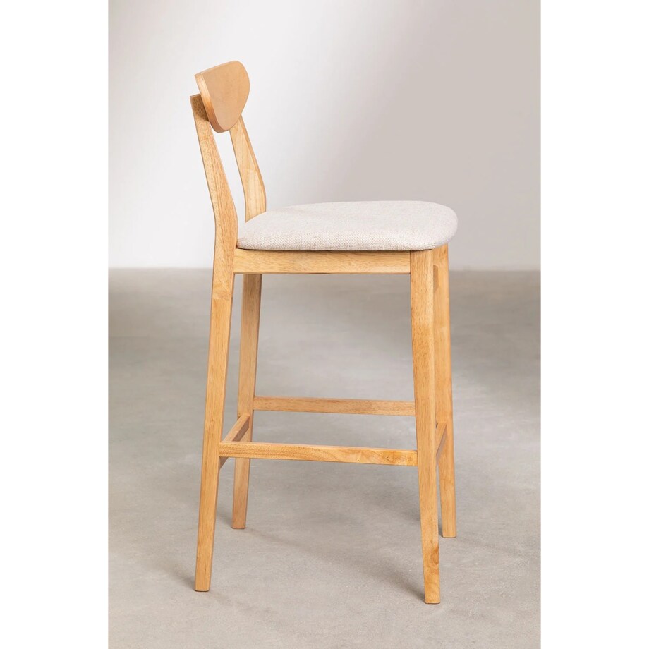 Krzesło barowe z beżowej tkaniny lnianej i drewna Cloda 75 cm