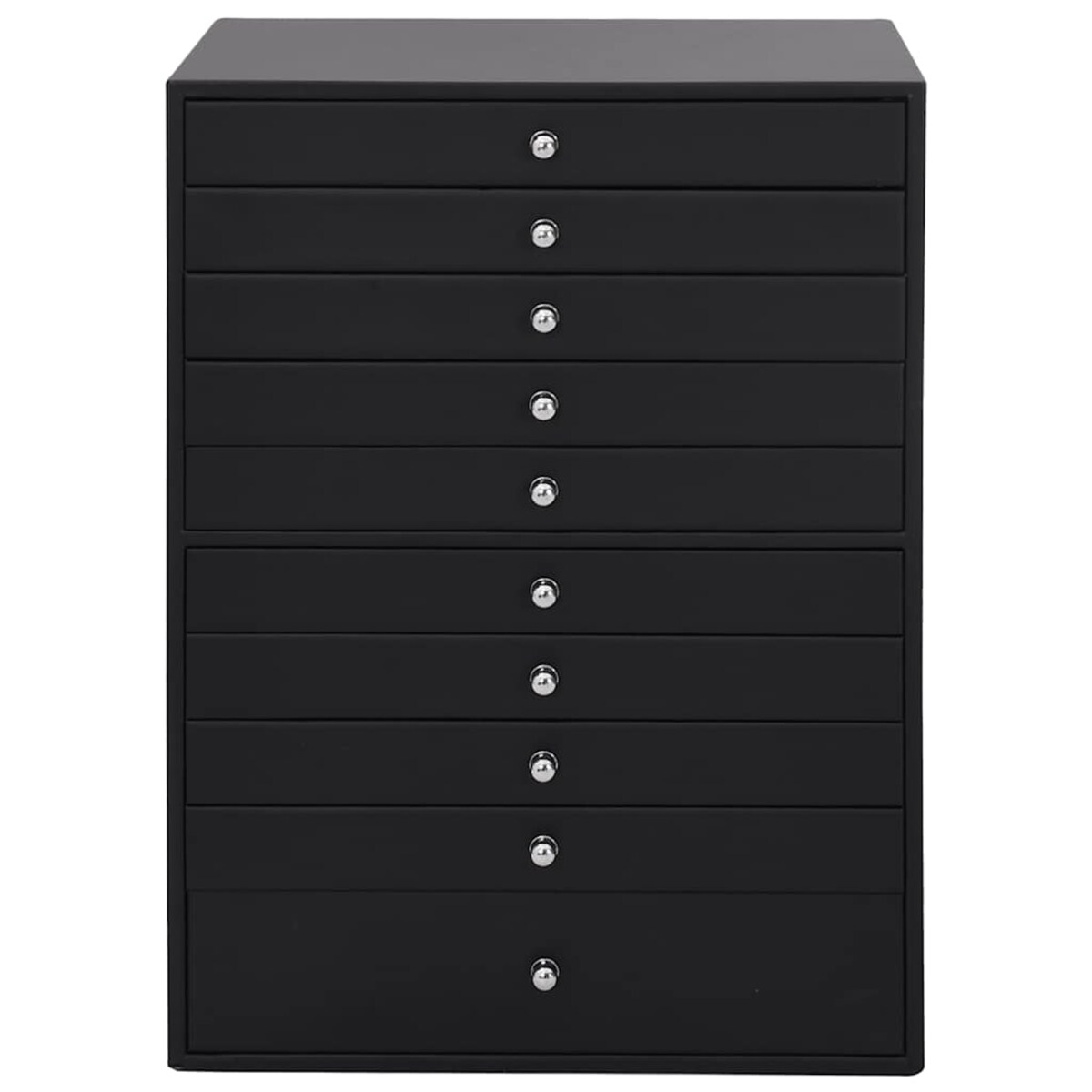 vidaXL Pudełko na biżuterię 10-warstwowe z uchwytami na zegarki, czarne, 29x20,5x40,5 cm