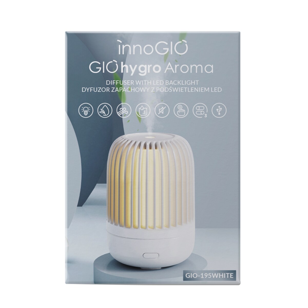 InnoGIO GIOhygro Aroma Dyfuzor Zapachowy lampka LED 50ml USB-C Biały
