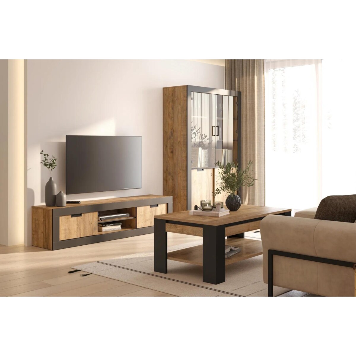 Szafka RTV DADES 2D 180cm dąb samdal/czarny mat