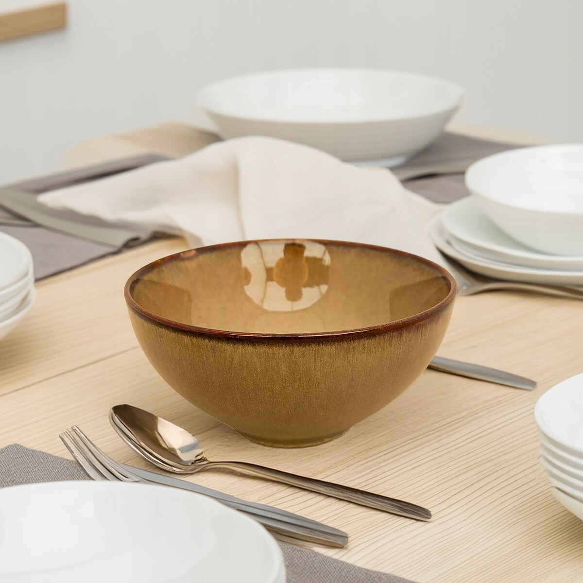 MISKA OBIADOWA BULIONÓWKA 500ml CERAMICZNA NUGAT BRĄZOWA OKRĄGŁA SALATERKA