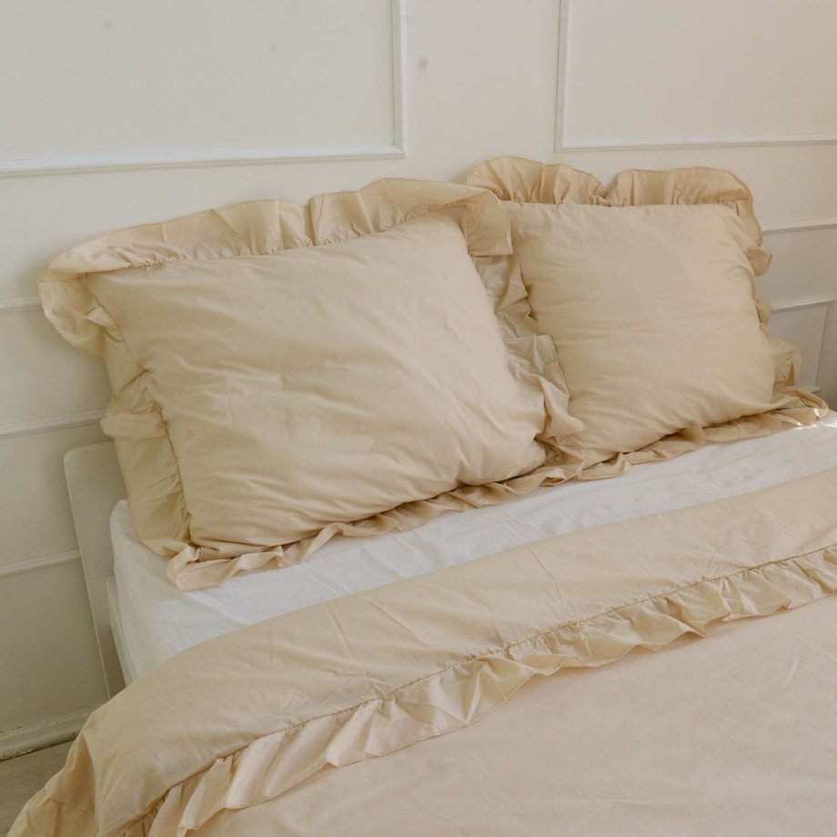 Poszewka Pościel Na Kołdrę Z Falbanką Beżowa 150X200 Cm