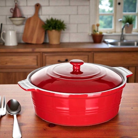 NACZYNIE CERAMICZNE Z POKRYWĄ DO ZAPIEKANIA 26 cm 3L czerwone na prezent