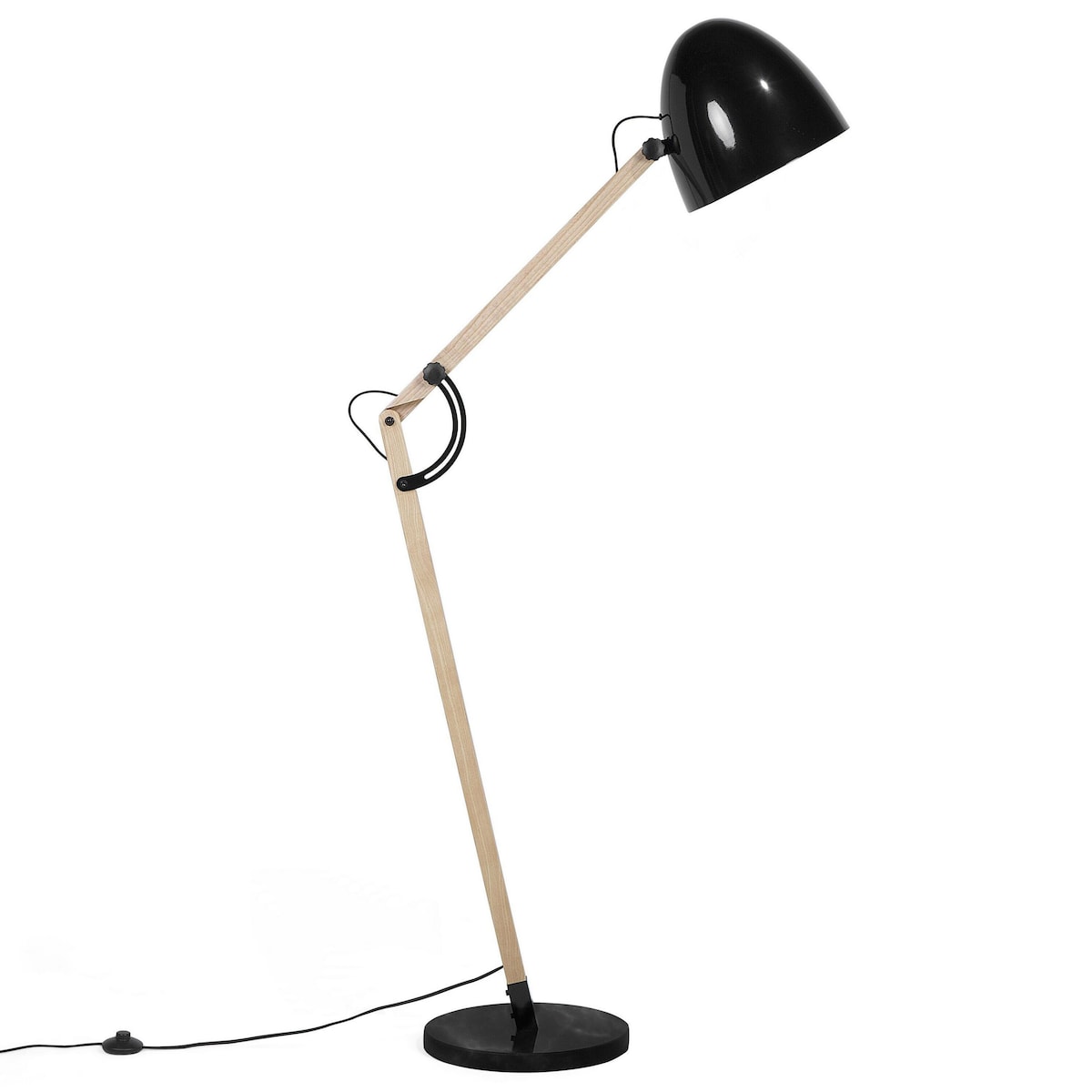 Lampa podłogowa HETTON Regulowana Drewno dębowe Czarny