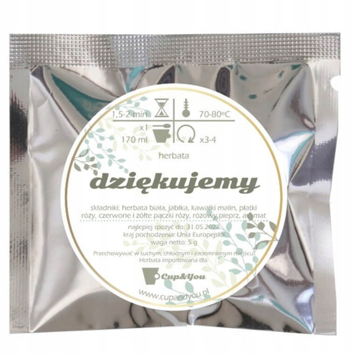 Herbata biała DZIĘKUJEMY 100x 5g na ŚLUB WESELE KOMUNIĘ prezent upominek