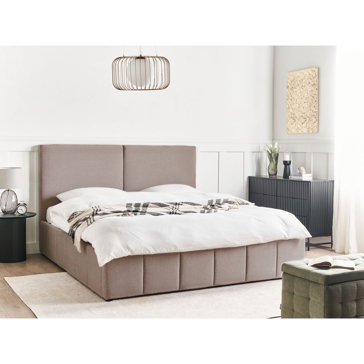 Łóżko z pojemnikiem CASTELNAVET 180 x 200 cm Beżowoszary