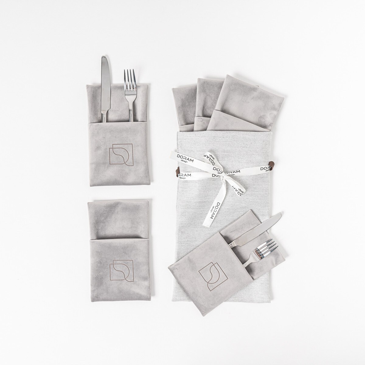 Welurowe Etui na sztućce Aluminium 6 szt.