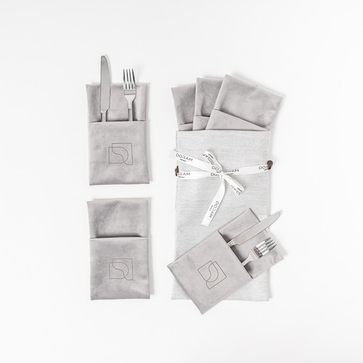 Welurowe Etui na sztućce Aluminium 6 szt.