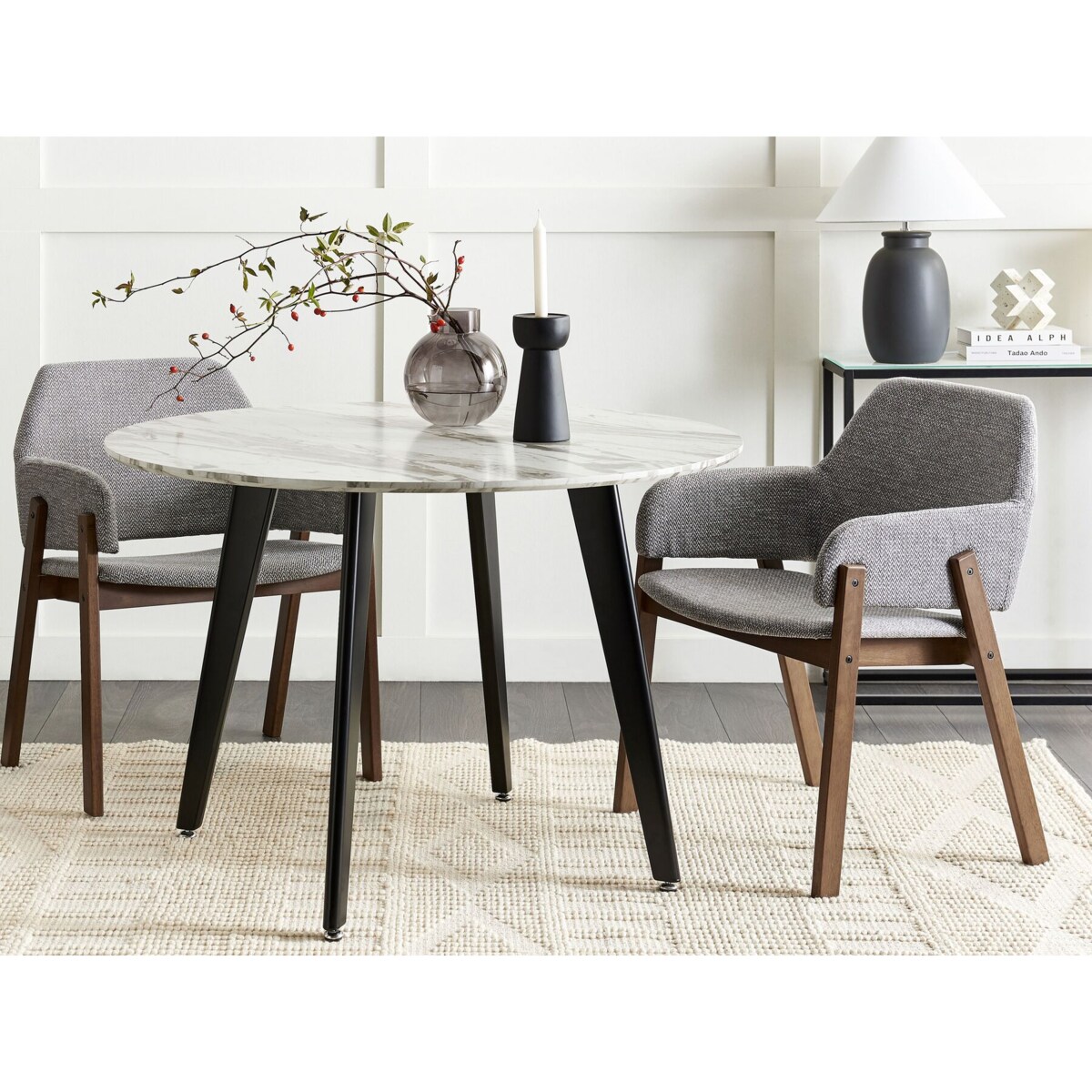 Zestaw 2 krzeseł do jadalni ciemne drewno z szarym ALBION