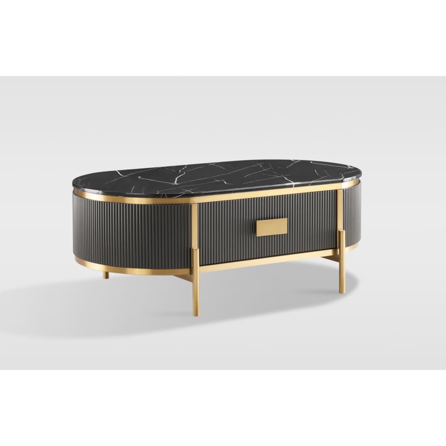 Grafitowy stolik kawowy glamour Omega ryflowany 124x71x48