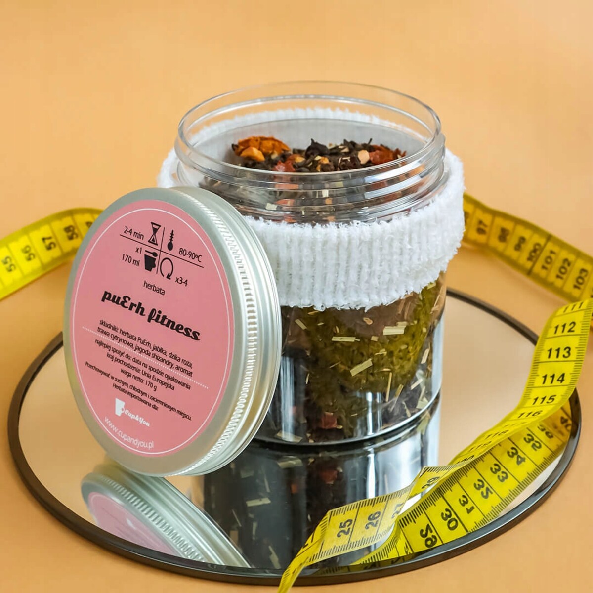 Herbata czerwona pu-erh FITNESS o smaku pomarańczy z kremowymi morelami - herbata liściasta sypana mieszanka napar susz - gotowa na prezent upominek