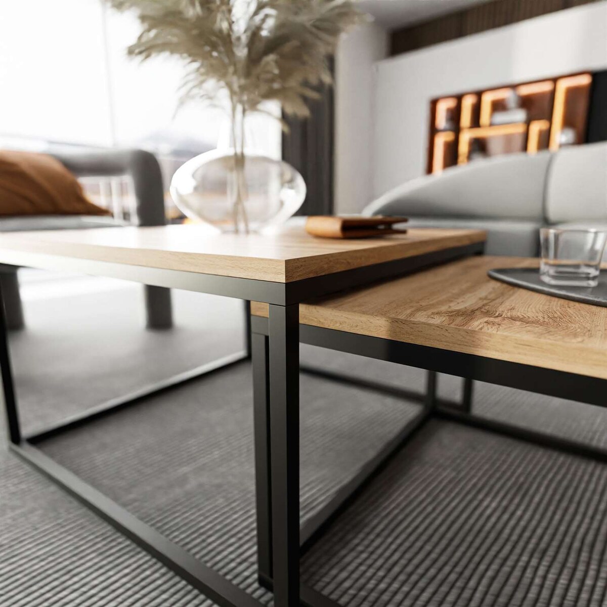 Stolik kawowy ława YOSHI 2w1 czarny dąb wotan 36/42 cm