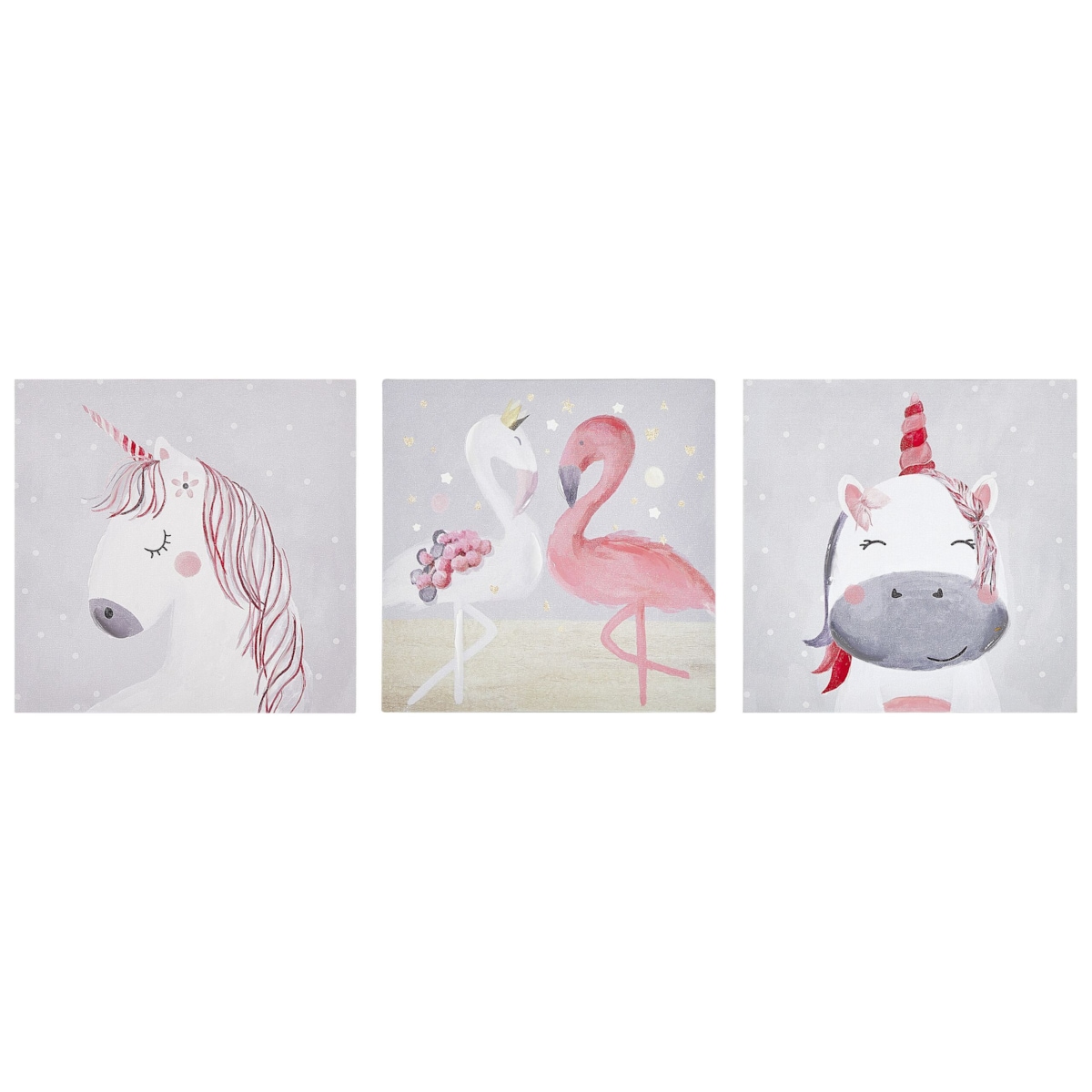 Zestaw 3 obrazów na płótnie zwierzęta 30 x 30 cm szaro-różowy TIMIA