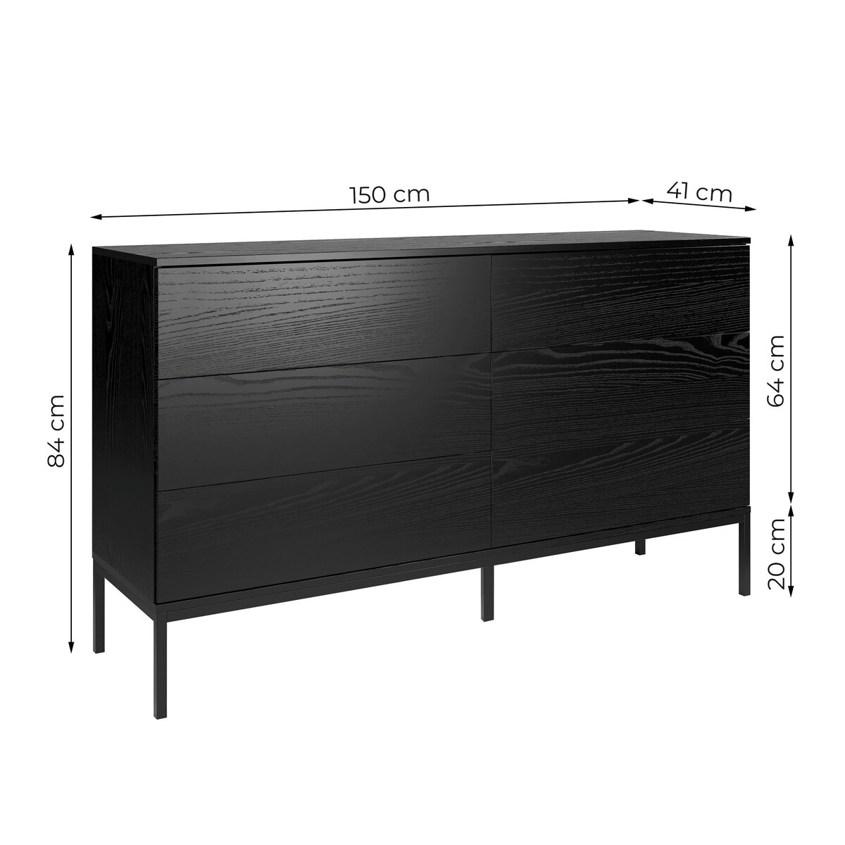 Komoda Szeroka Industrialna na metalowych nóżkach, czarna