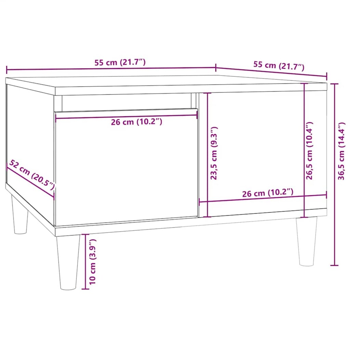 vidaXL Stolik kawowy, czarny, 55x55x36,5 cm, materiał drewnopochodny
