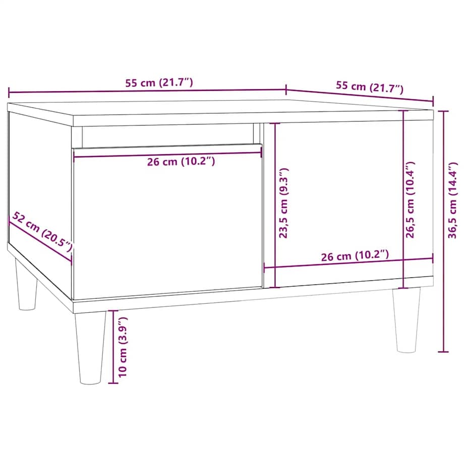 vidaXL Stolik kawowy, czarny, 55x55x36,5 cm, materiał drewnopochodny