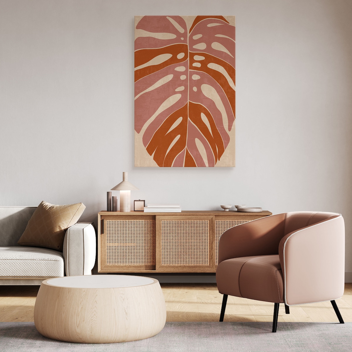 Obraz Pomarańczowo Różowy Liść Monstera 30x40cm