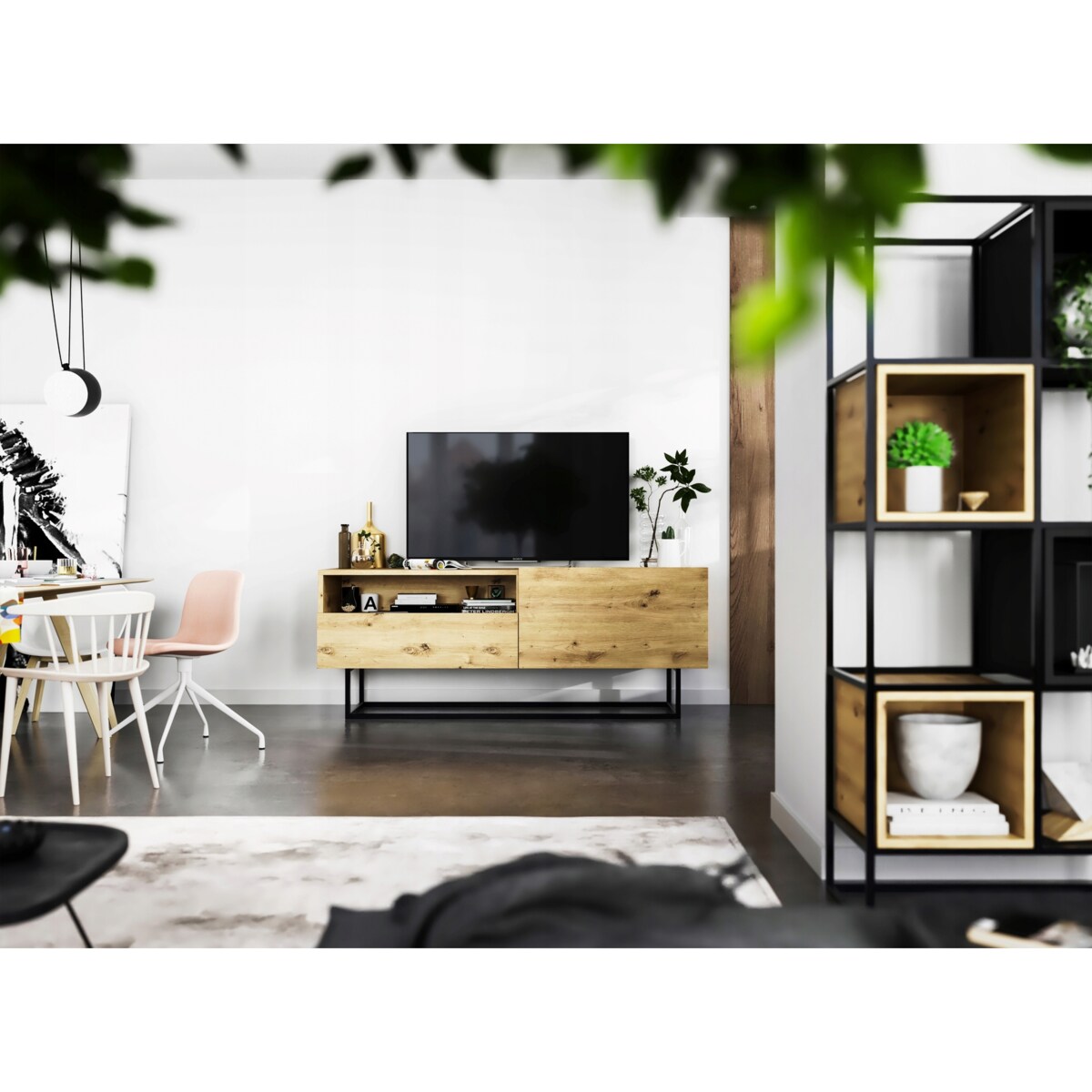 Szafka RTV Loft Industrialna Komoda RTV Szuflada Dąb Artisan Mat 120 cm