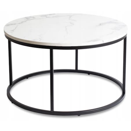 Stolik Kawowy Okrągły Glamour Biały Marmur Czarny CONNY MAX