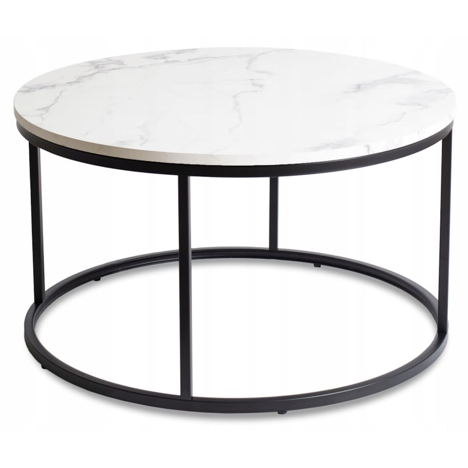 Stolik Kawowy Okrągły Glamour Biały Marmur Czarny CONNY MAX