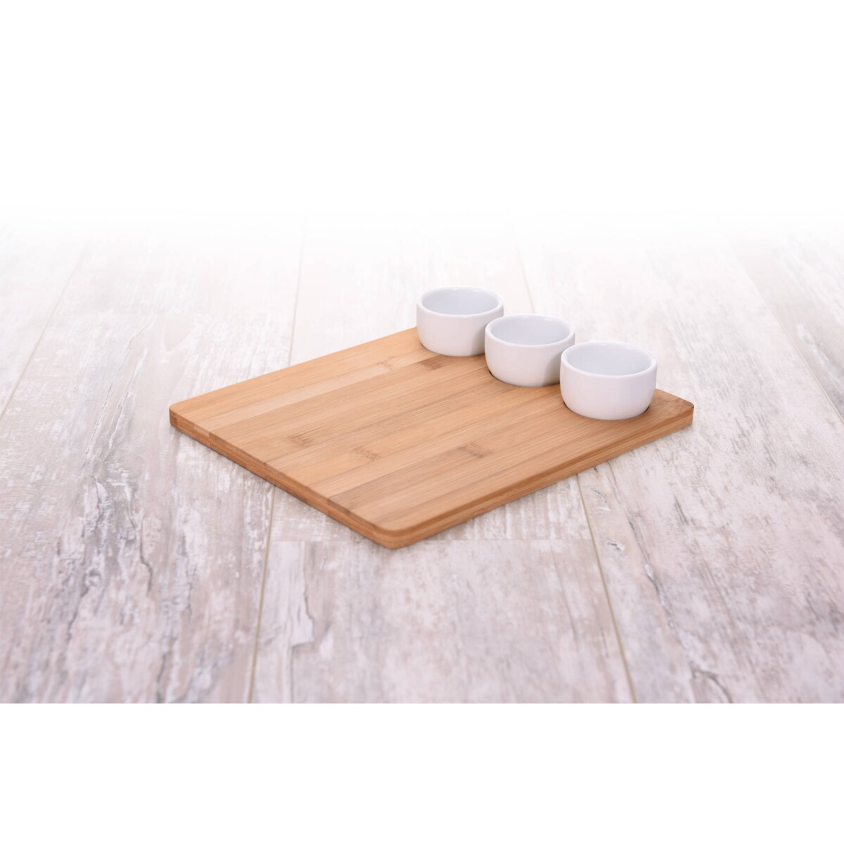 Zestaw do serwowania przekąsek, bambusowa taca i 3 miseczki