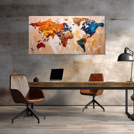 Obraz canvas do salonu biura gabinetu, Kolorowa Mapa Świata 120x60